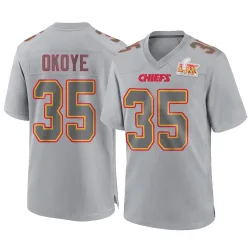 Men's Christian Okoye Kansas City Chiefs No.35 Game Atmosphere Fashion Super Bowl LIX Jersey - Gray