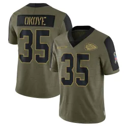 Men's Christian Okoye Kansas City Chiefs No.35 Limited 2021 Salute To Service Jersey - Olive
