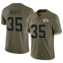 Men's Christian Okoye Kansas City Chiefs No.35 Limited 2022 Salute To Service Jersey - Olive