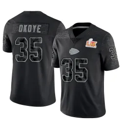 Men's Christian Okoye Kansas City Chiefs No.35 Limited Reflective Super Bowl LIX Jersey - Black