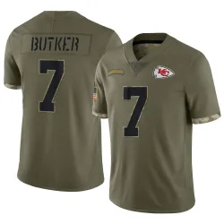 Men's Harrison Butker Kansas City Chiefs No.7 Limited 2022 Salute To Service Jersey - Olive