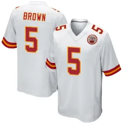 Men's Hollywood Brown Kansas City Chiefs No.5 Game Jersey - White