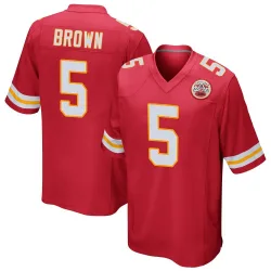 Men's Hollywood Brown Kansas City Chiefs No.5 Game Team Color Jersey - Red