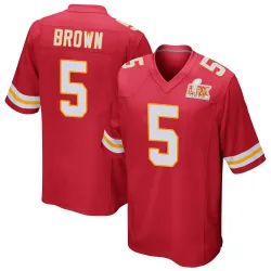 Men's Hollywood Brown Kansas City Chiefs No.5 Game Team Color Super Bowl LIX Jersey - Red