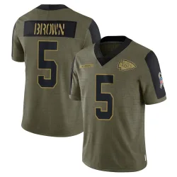 Men's Hollywood Brown Kansas City Chiefs No.5 Limited 2021 Salute To Service Jersey - Olive