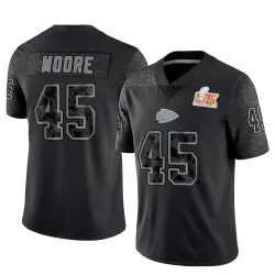 Men's Isaiah Moore Kansas City Chiefs No.45 Limited Reflective Super Bowl LIX Jersey - Black