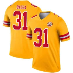 Men's Jeffrey Bassa Kansas City Chiefs No.31 Legend Inverted Jersey - Gold