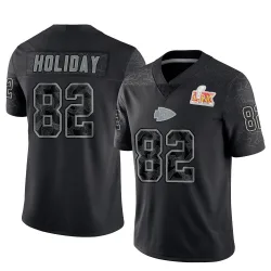 Men's Jimmy Holiday Kansas City Chiefs No.82 Limited Reflective Super Bowl LIX Jersey - Black