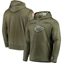Men's Kansas City Chiefs No. 2018 Salute to Service Sideline Therma Performance Pullover Hoodie - Olive