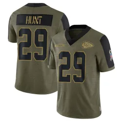 Men's Kareem Hunt Kansas City Chiefs No.29 Limited 2021 Salute To Service Jersey - Olive
