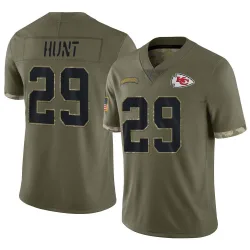 Men's Kareem Hunt Kansas City Chiefs No.29 Limited 2022 Salute To Service Jersey - Olive