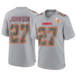 Men's Larry Johnson Kansas City Chiefs No.27 Game Atmosphere Fashion Super Bowl LIX Jersey - Gray
