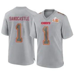 Men's Leon Sandcastle Kansas City Chiefs No.1 Game Atmosphere Fashion Super Bowl LIX Jersey - Gray