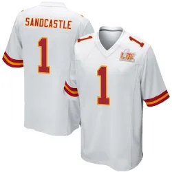 Men's Leon Sandcastle Kansas City Chiefs No.1 Game Super Bowl LIX Jersey - White