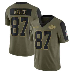 Men's Travis Kelce Kansas City Chiefs No.87 Limited 2021 Salute To Service Jersey - Olive