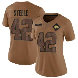 Women's Carson Steele Kansas City Chiefs No.42 Limited 2023 Salute To Service Jersey - Brown