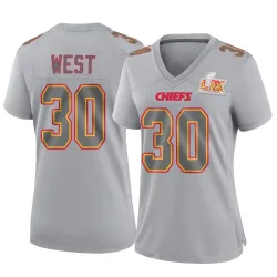 Women's Charcandrick West Kansas City Chiefs No.30 Game Atmosphere Fashion Super Bowl LIX Jersey - Gray