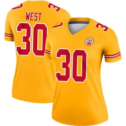 Women's Charcandrick West Kansas City Chiefs No.30 Legend Inverted Jersey - Gold