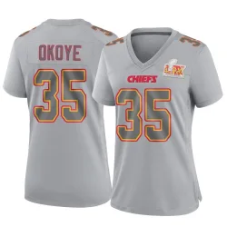 Women's Christian Okoye Kansas City Chiefs No.35 Game Atmosphere Fashion Super Bowl LIX Jersey - Gray