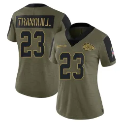 Women's Drue Tranquill Kansas City Chiefs No.23 Limited 2021 Salute To Service Jersey - Olive