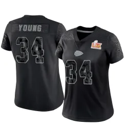 Women's Elijah Young Kansas City Chiefs No.34 Limited Reflective Super Bowl LIX Jersey - Black