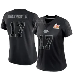 Women's Gardner Minshew Kansas City Chiefs No.17 Limited Reflective Super Bowl LIX Jersey - Black