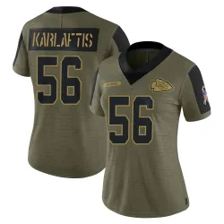 Women's George Karlaftis Kansas City Chiefs No.56 Limited 2021 Salute To Service Jersey - Olive