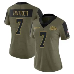 Women's Harrison Butker Kansas City Chiefs No.7 Limited 2021 Salute To Service Jersey - Olive