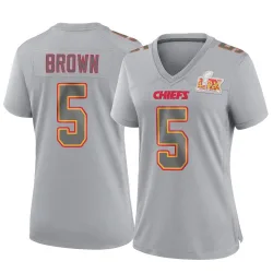 Women's Hollywood Brown Kansas City Chiefs No.5 Game Atmosphere Fashion Super Bowl LIX Jersey - Gray
