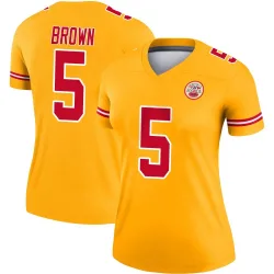 Women's Hollywood Brown Kansas City Chiefs No.5 Legend Inverted Jersey - Gold