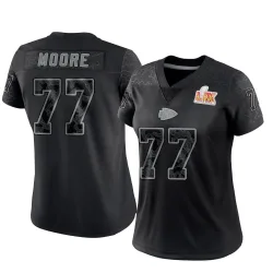 Women's Jaylon Moore Kansas City Chiefs No.77 Limited Reflective Super Bowl LIX Jersey - Black