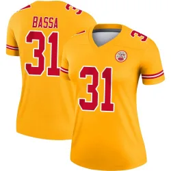 Women's Jeffrey Bassa Kansas City Chiefs No.31 Legend Inverted Jersey - Gold