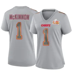 Women's Jerick McKinnon Kansas City Chiefs No.1 Game Atmosphere Fashion Super Bowl LIX Jersey - Gray