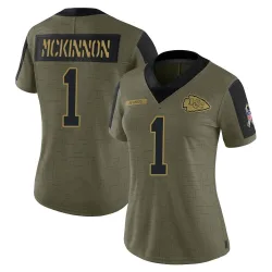 Women's Jerick McKinnon Kansas City Chiefs No.1 Limited 2021 Salute To Service Jersey - Olive