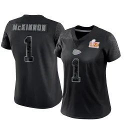Women's Jerick McKinnon Kansas City Chiefs No.1 Limited Reflective Super Bowl LIX Jersey - Black