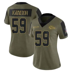Women's Joshua Kaindoh Kansas City Chiefs No.59 Limited 2021 Salute To Service Jersey - Olive