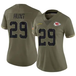 Women's Kareem Hunt Kansas City Chiefs No.29 Limited 2022 Salute To Service Jersey - Olive