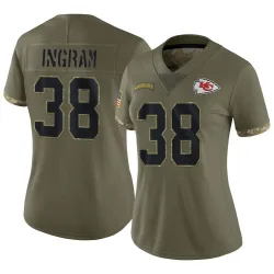 Women's Keaontay Ingram Kansas City Chiefs No.38 Limited 2022 Salute To Service Jersey - Olive