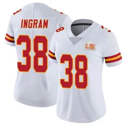 Women's Keaontay Ingram Kansas City Chiefs No.38 Limited Vapor Untouchable Super Bowl LIX Jersey - White