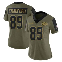 Women's Kekoa Crawford Kansas City Chiefs No.89 Limited 2021 Salute To Service Jersey - Olive