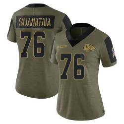 Women's Kingsley Suamataia Kansas City Chiefs No.76 Limited 2021 Salute To Service Jersey - Olive