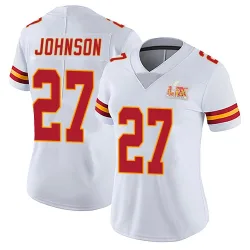 Women's Larry Johnson Kansas City Chiefs No.27 Limited Vapor Untouchable Super Bowl LIX Jersey - White