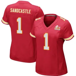 Women's Leon Sandcastle Kansas City Chiefs No.1 Game Team Color Super Bowl LIX Jersey - Red