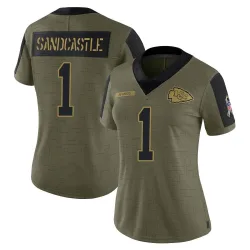 Women's Leon Sandcastle Kansas City Chiefs No.1 Limited 2021 Salute To Service Jersey - Olive