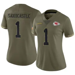 Women's Leon Sandcastle Kansas City Chiefs No.1 Limited 2022 Salute To Service Jersey - Olive