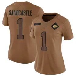 Women's Leon Sandcastle Kansas City Chiefs No.1 Limited 2023 Salute To Service Jersey - Brown