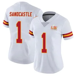 Women's Leon Sandcastle Kansas City Chiefs No.1 Limited Vapor Untouchable Super Bowl LIX Jersey - White