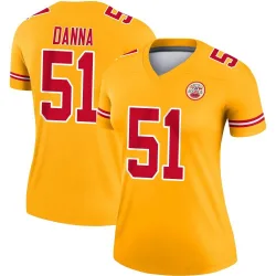 Women's Mike Danna Kansas City Chiefs No.51 Legend Inverted Jersey - Gold