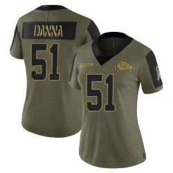 Women's Mike Danna Kansas City Chiefs No.51 Limited 2021 Salute To Service Jersey - Olive