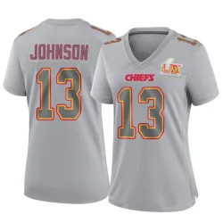 Women's Nazeeh Johnson Kansas City Chiefs No.13 Game Atmosphere Fashion Super Bowl LIX Jersey - Gray